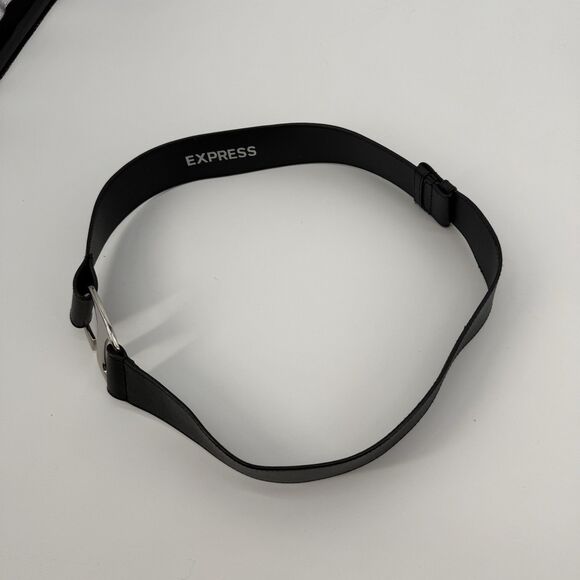 Express Black Leather Silver Chunky Belt One Size Fits Most Boho Classic Waist - Picture 3 of 9